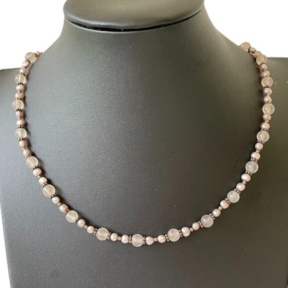Hand Crafted Sterling Silver and Quartz Beaded Necklace 18 in Bohochic - Picture 7 of 8